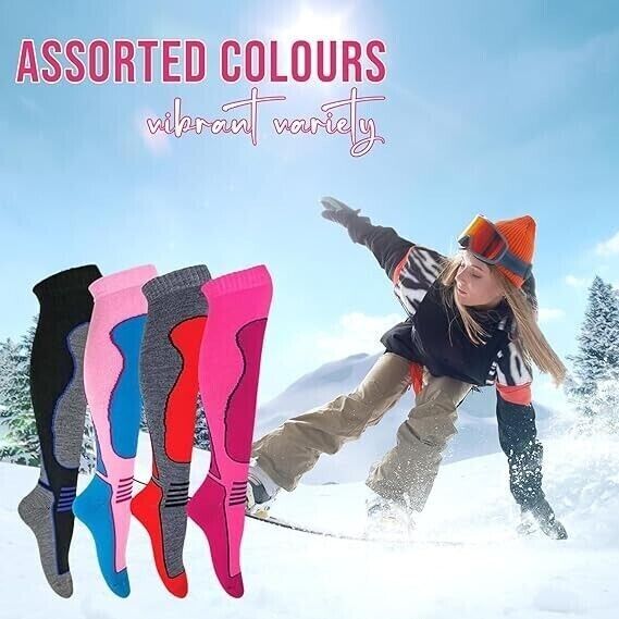 Ladies SKI and SNOWBOARD High Performance socks, long hose thermal socks - Size UK 4-7