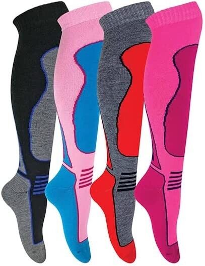 Ladies SKI and SNOWBOARD High Performance socks, long hose thermal socks - Size UK 4-7