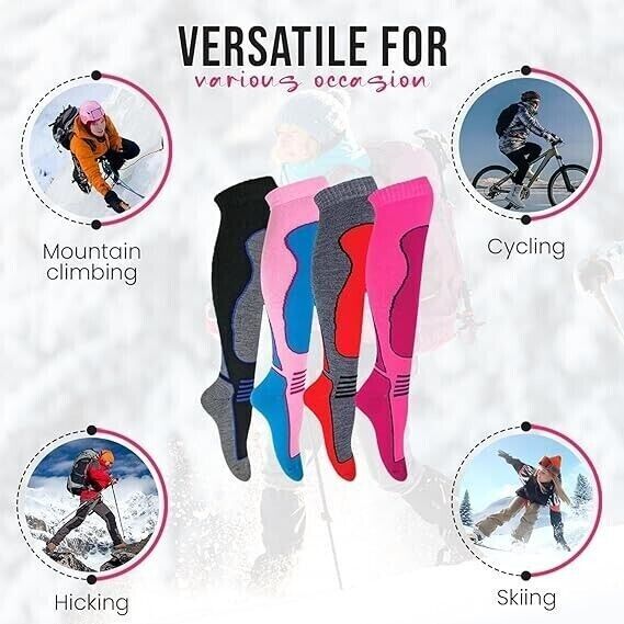 Ladies SKI and SNOWBOARD High Performance socks, long hose thermal socks - Size UK 4-7