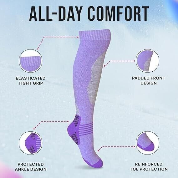 Ladies SKI and SNOWBOARD High Performance socks, long hose thermal socks - Size UK 4-7
