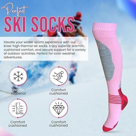 Ladies SKI and SNOWBOARD High Performance socks, long hose thermal socks - Size UK 4-7