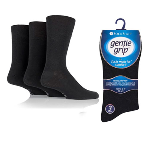 6 Pairs MENS GENTLE GRIP SOCKS PLAIN BLACK 6-11