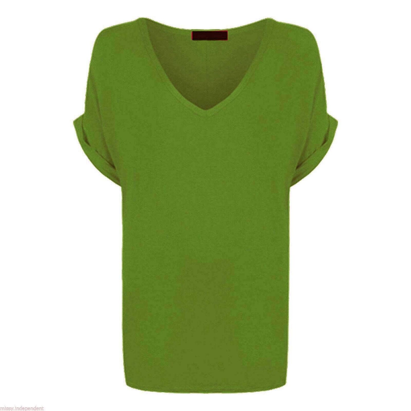 Ladies V Neck Oversize Baggy Loose Fit Batwing Sleeve T-Shirt Top Turn Up