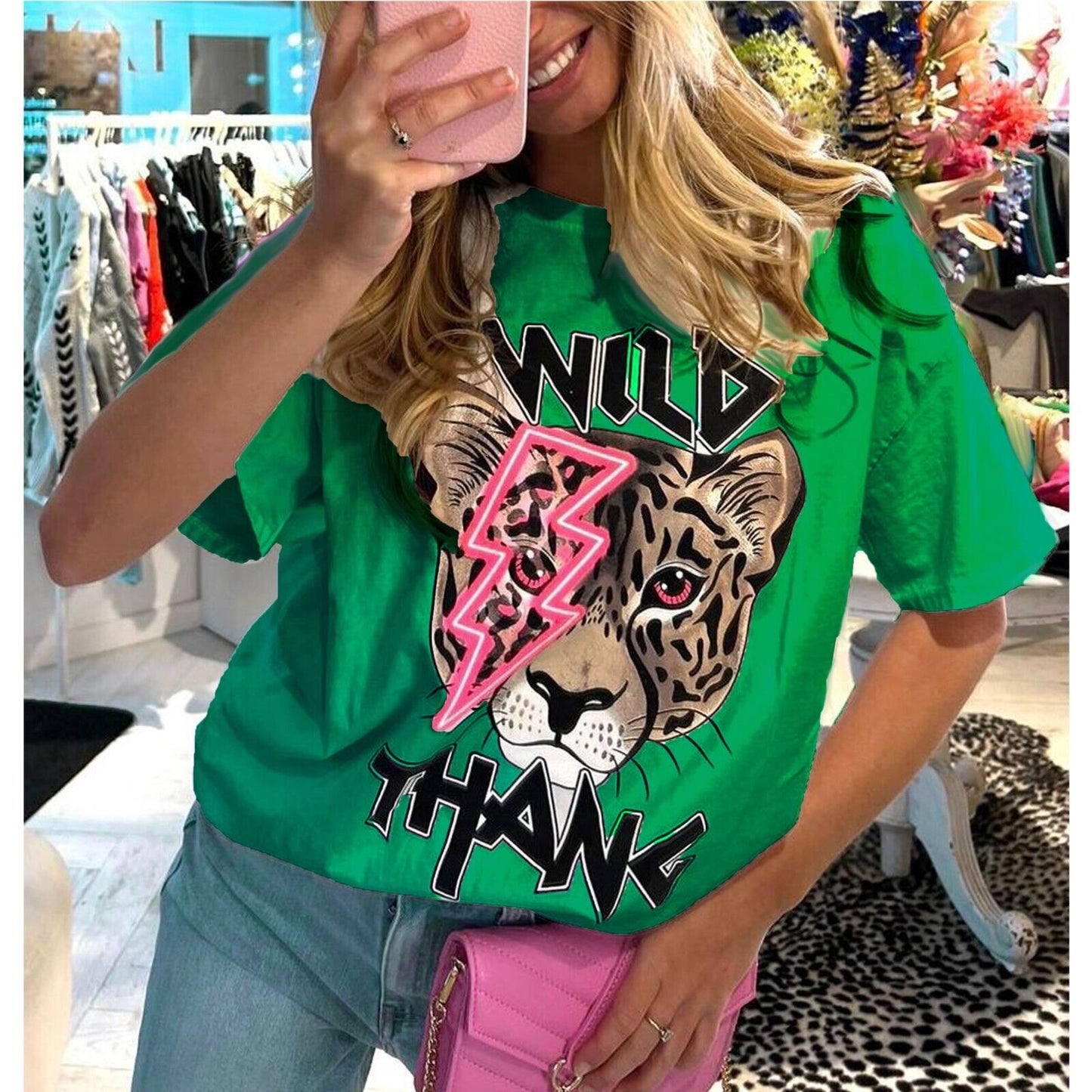 Ladies T Shirt Oversized Baggy Short Sleeve Slogan Wild Thang T-shirt Tee Tops