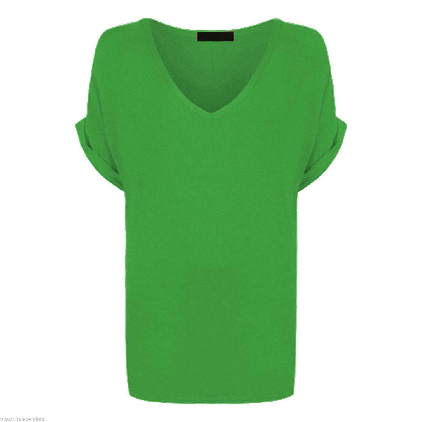 Ladies V Neck Oversize Baggy Loose Fit Batwing Sleeve T-Shirt Top Turn Up